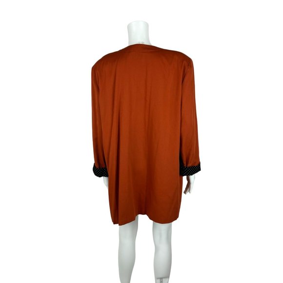 Vintage 90s Open Blazer Women's Large Burnt Orange Black Polka Dots Suit Jacket - Picture 7 of 10